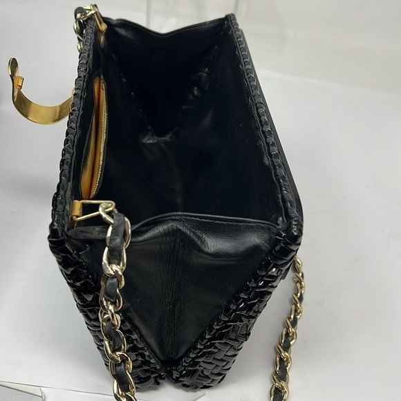 Greta Italy Vintage Black Lacquered Woven Structured Wicker Clutch Shoulder Bag - Picture 10 of 13